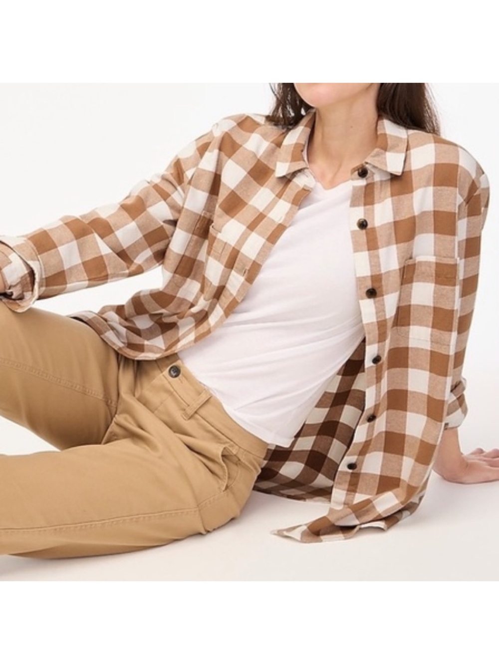 J. Crew Tan and White Relaxed fit Shacket